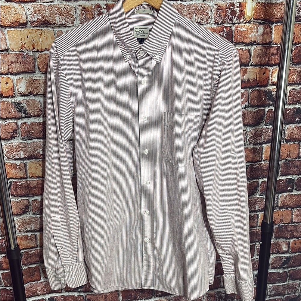 J Crew medium slim fit Men's Striped Button Down Shirt red blue and White pocket
